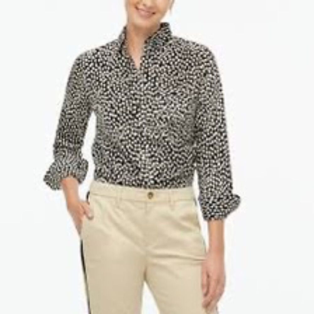 J.Crew Factory Oncilla Print Black White Button Front Shirt XS NEW